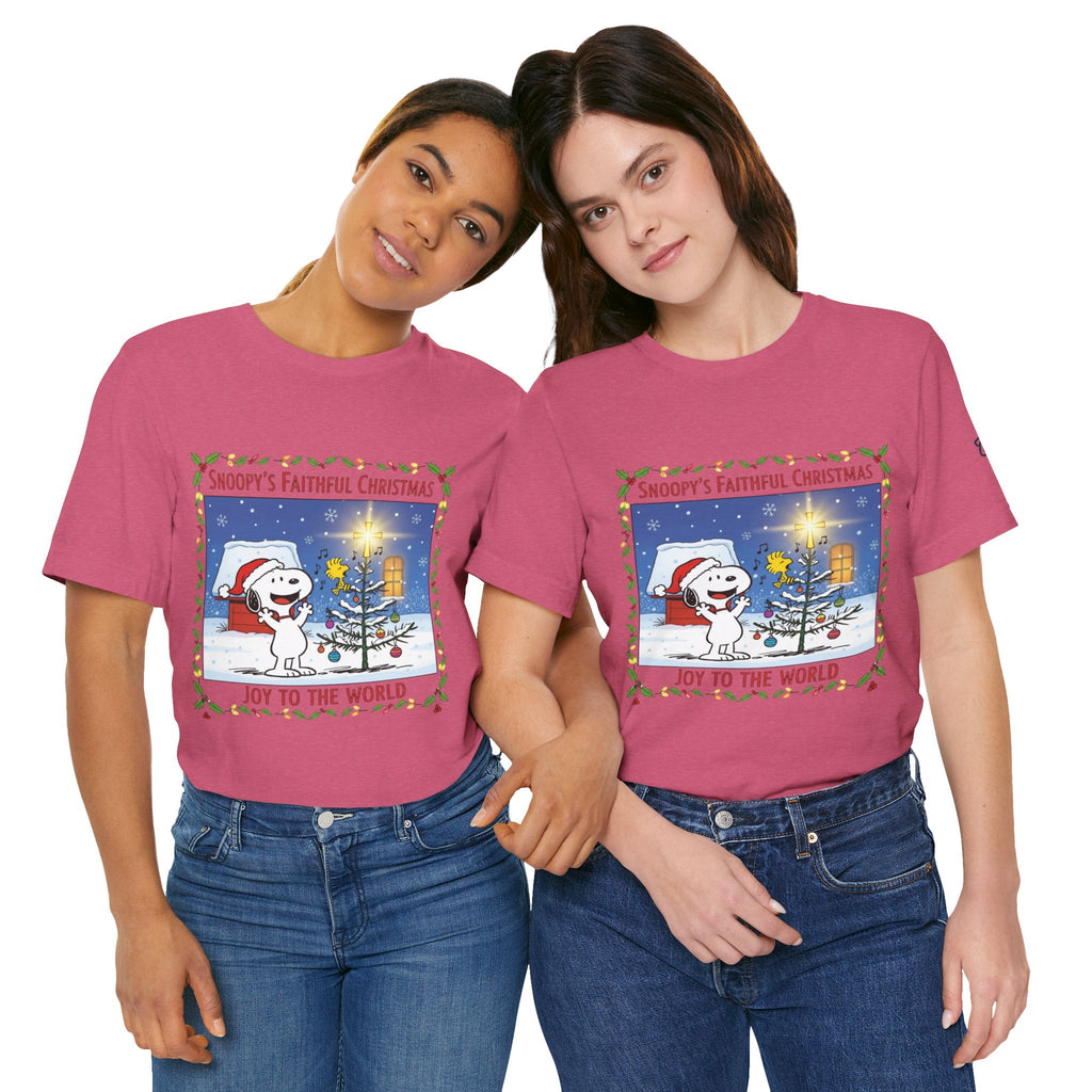 🎄 Faithful Christmas Friends – Christian Holiday T-Shirt | Festive Tree & Cartoon Duo | Heartwarming Christmas Tee by Uplifted Gear Printify
