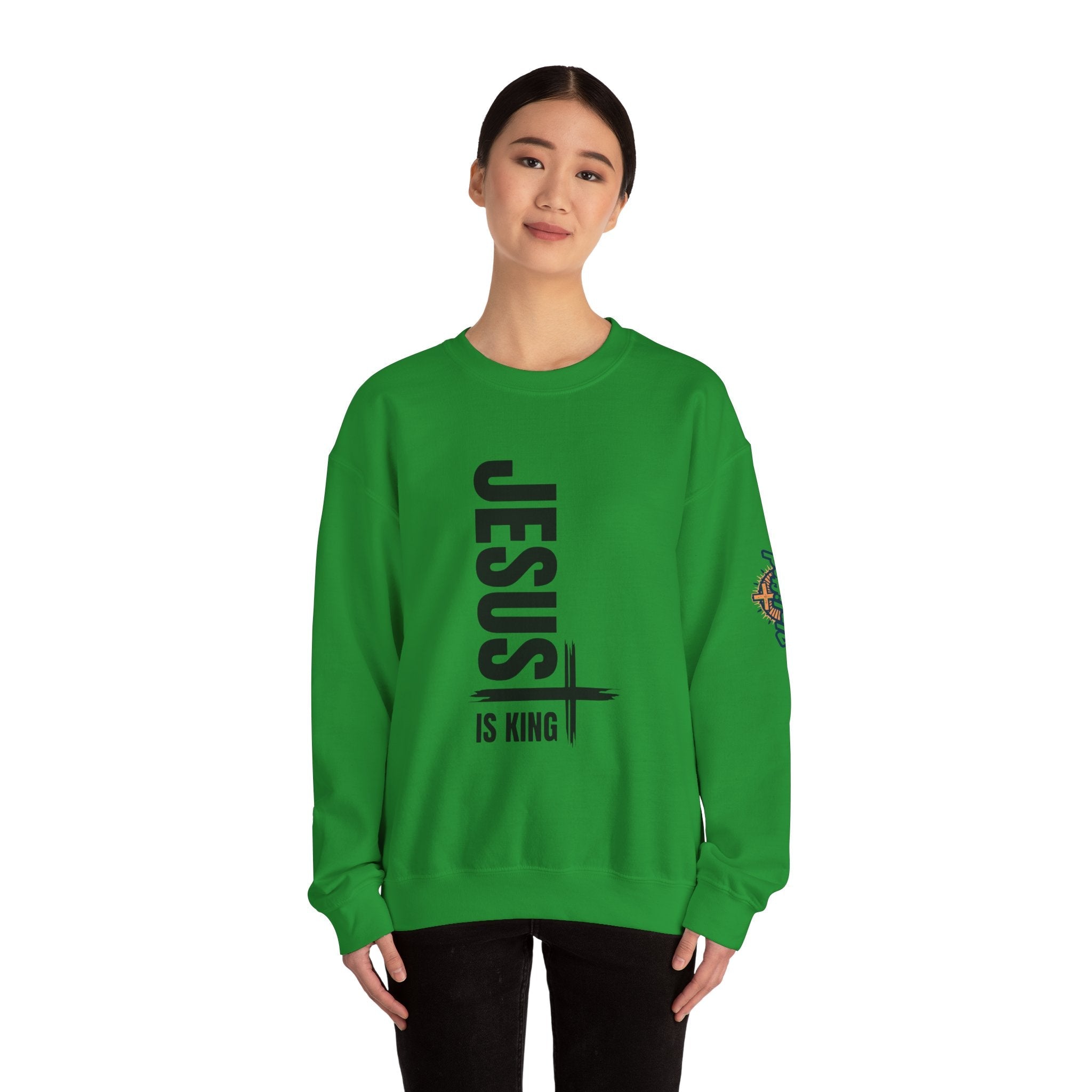 Jesus Is King Sweatshirt | Modern Typographic Cross Christian Sweatshirt Printify