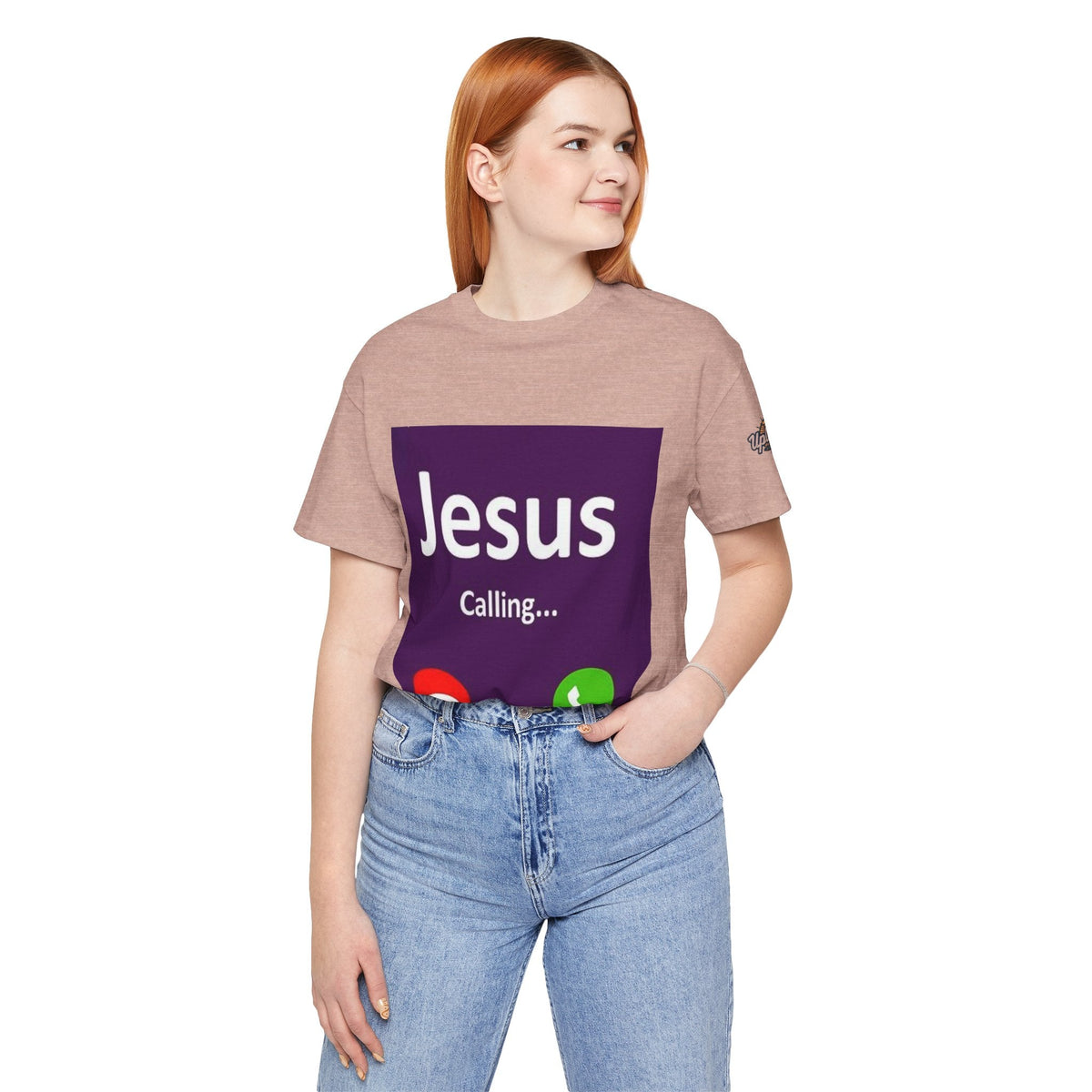 Jesus Calling T-shirt – Funny Cell Phone Screen Christian T-shirt for Divine Connection & Faith Humor Printify