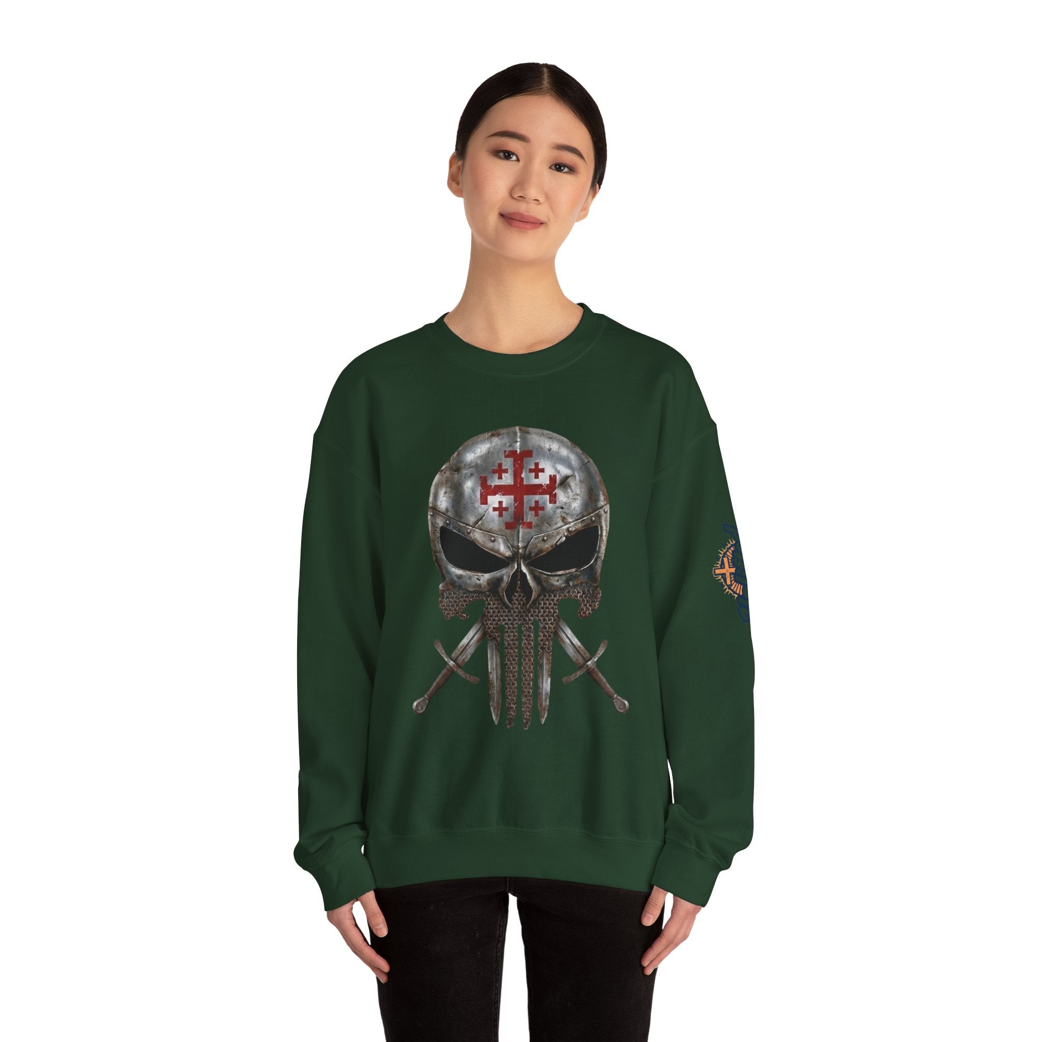 Crusader Knight Christian Skull Sweatshirt - Warrior Armor of God Sweatshirt Printify
