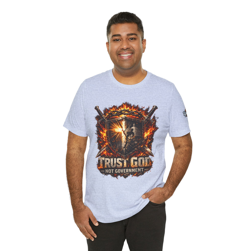 Trust God Not Government Shield Tee — Patriotic Christian Faith T-Shirt Printify