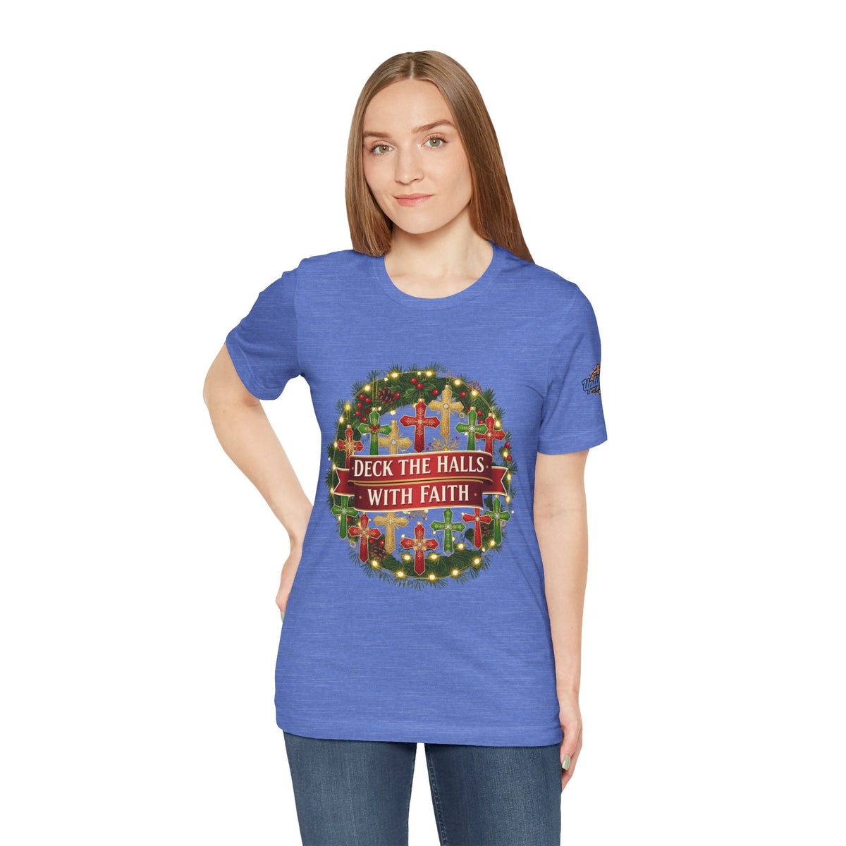 🎄 Deck the Halls with Faith – Christian Christmas T-Shirt | Cross Ornament Design & Festive Garland | Bold Holiday Faith Tee by Uplifted Gear Printify