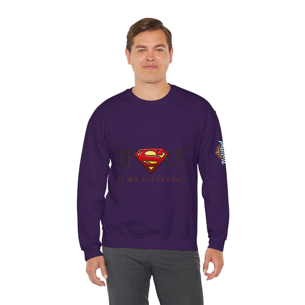 Jesus Is My Superhero Crewneck Sweatshirt Printify
