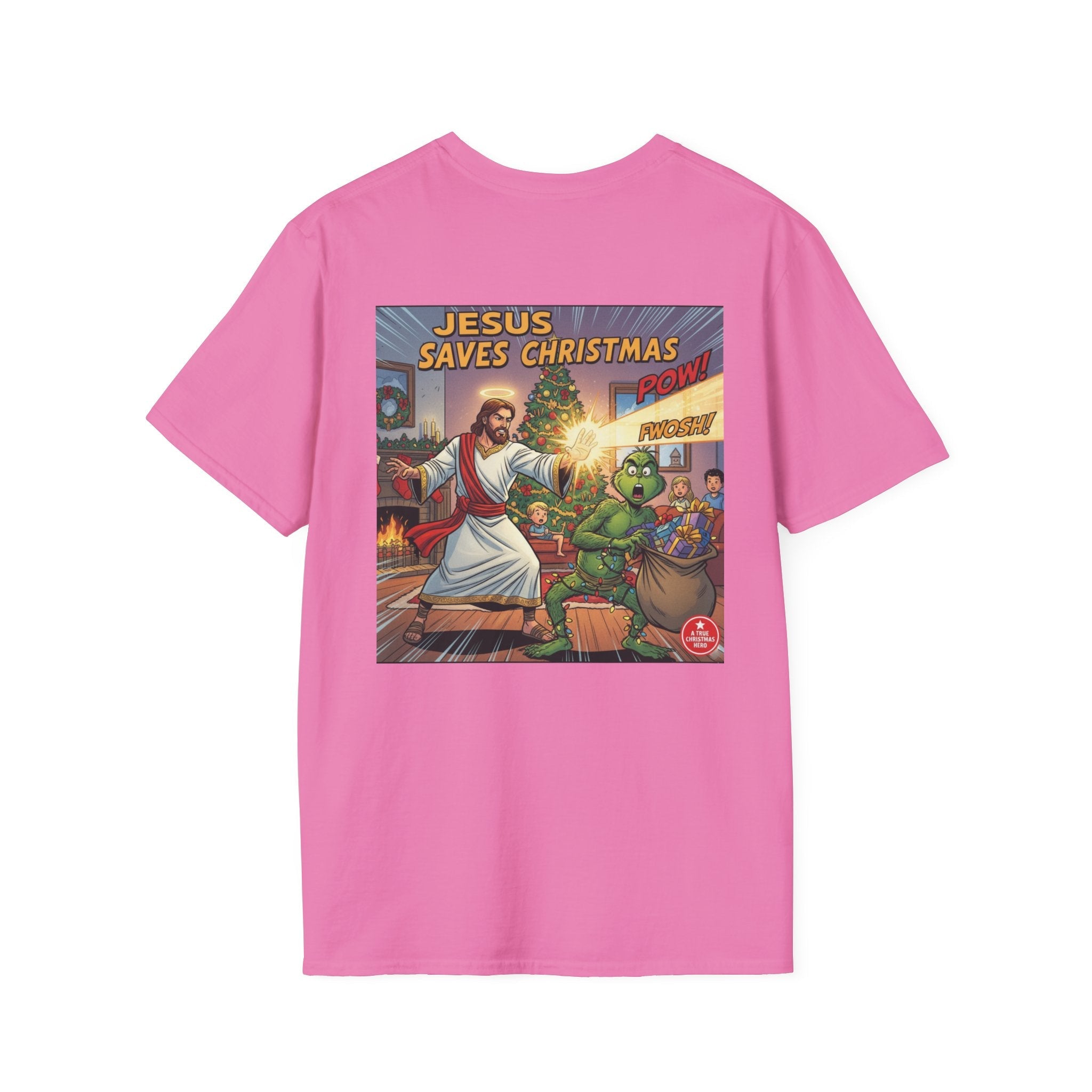 Jesus Saves Christmas T-shirt – Grinch vs Savior Light Battle Christian T-shirt for Hilarious Holiday Faith & True Joy Printify