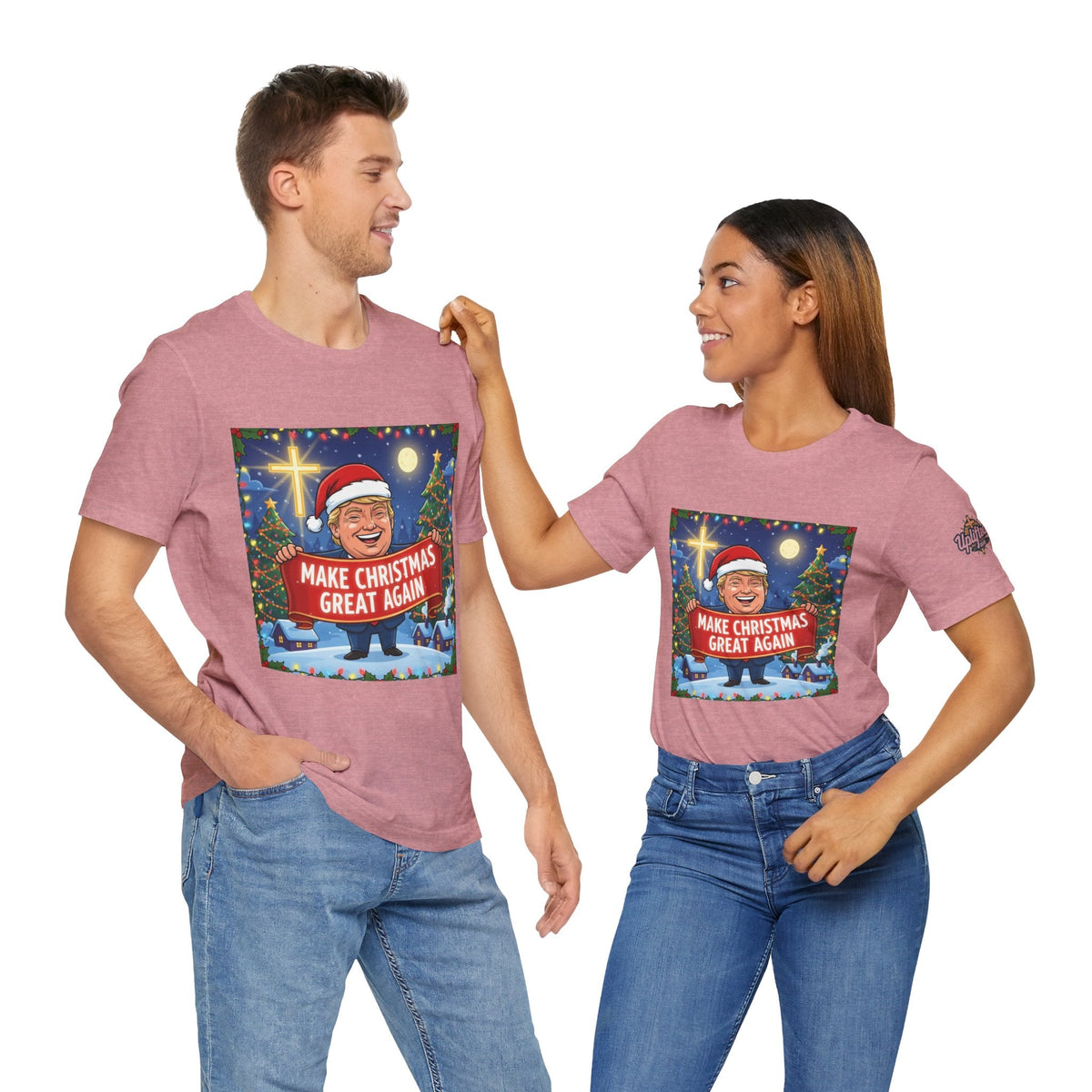🎄 Make Christmas Great Again – Patriotic Christian Christmas T-Shirt | Bold Holiday Faith Tee | Red & White Banner Design | Uplifted Gear Printify