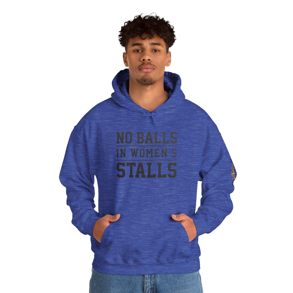 "No Balls in Women's Stalls" Statement Hoodie — Protest Sweatshirt Printify