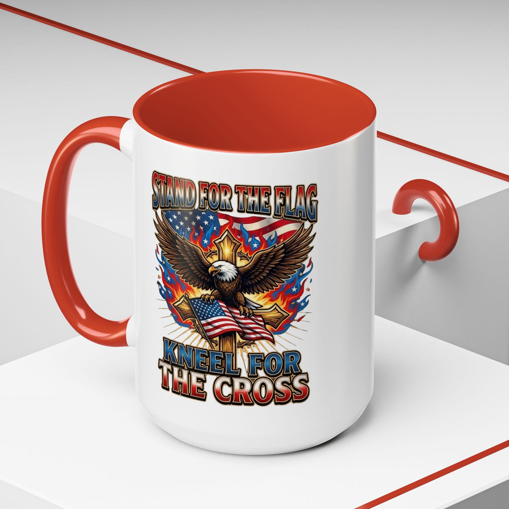 Patriotic Eagle Coffee Mug — "Stand for the Flag, Kneel for the Cross" (11/15oz) Printify