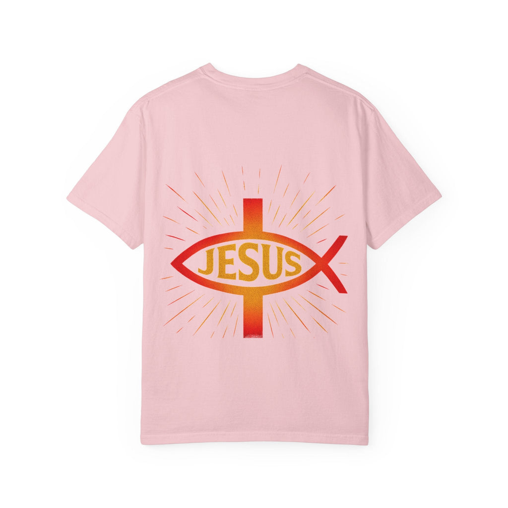 Jesus Ichthys T-shirt – Christian Fish Symbol with Cross & Jesus Inscription T-shirt for Eternal Faith & Streetwear Printify