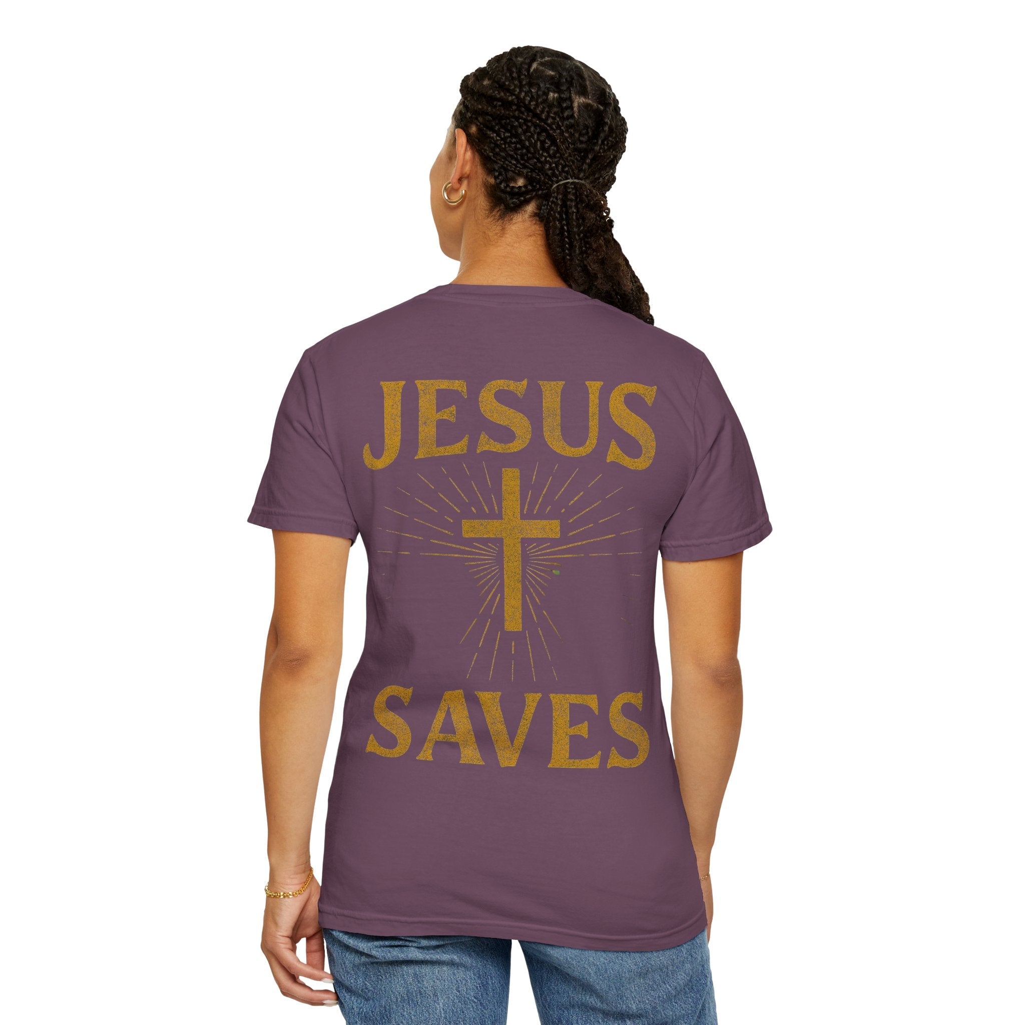 Jesus Saves T-shirt – Radiant Cross & Rays of Light Christian T-shirt for Eternal Hope & Faith Printify