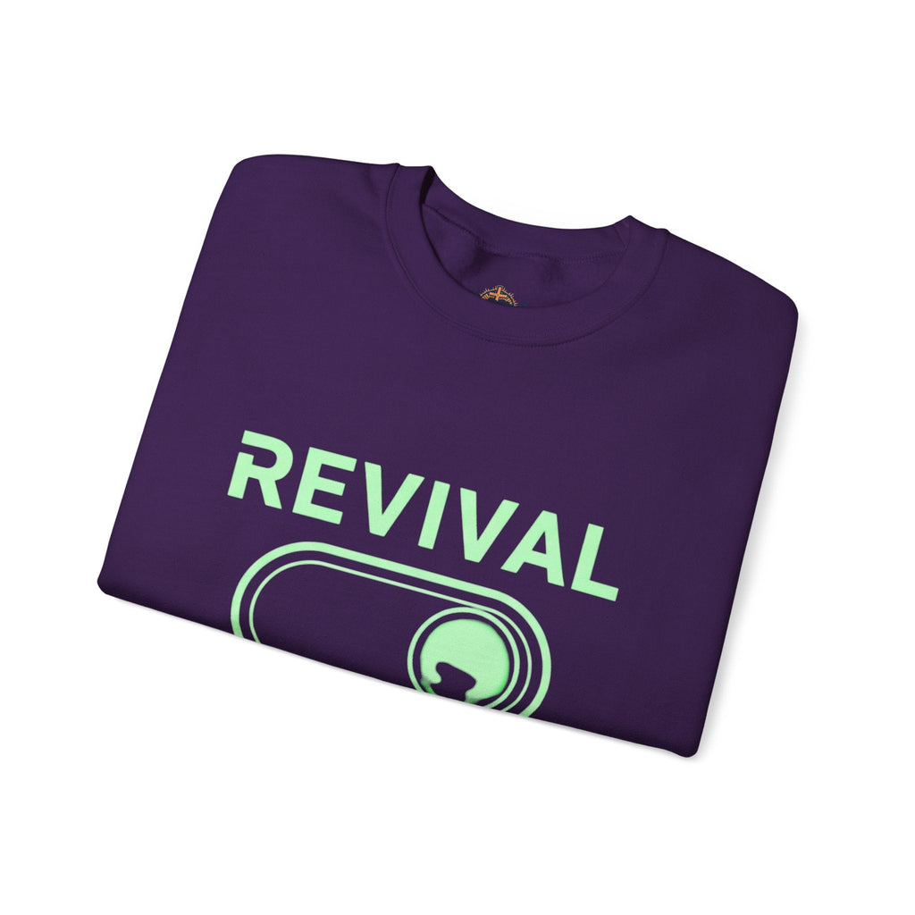 🔥 Revival Mode: ON – Christian Techwear Sweatshirt | Glowing Green Faith Switch | Futuristic Jesus Shirt | Activate Your Spiritual Awakening | Uplifted Gear Printify