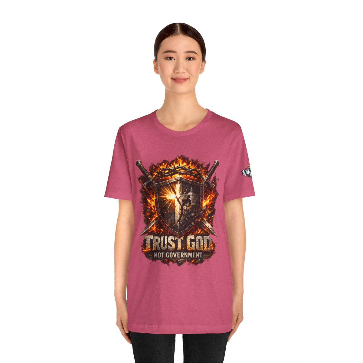 Trust God Not Government Shield Tee — Patriotic Christian Faith T-Shirt Printify