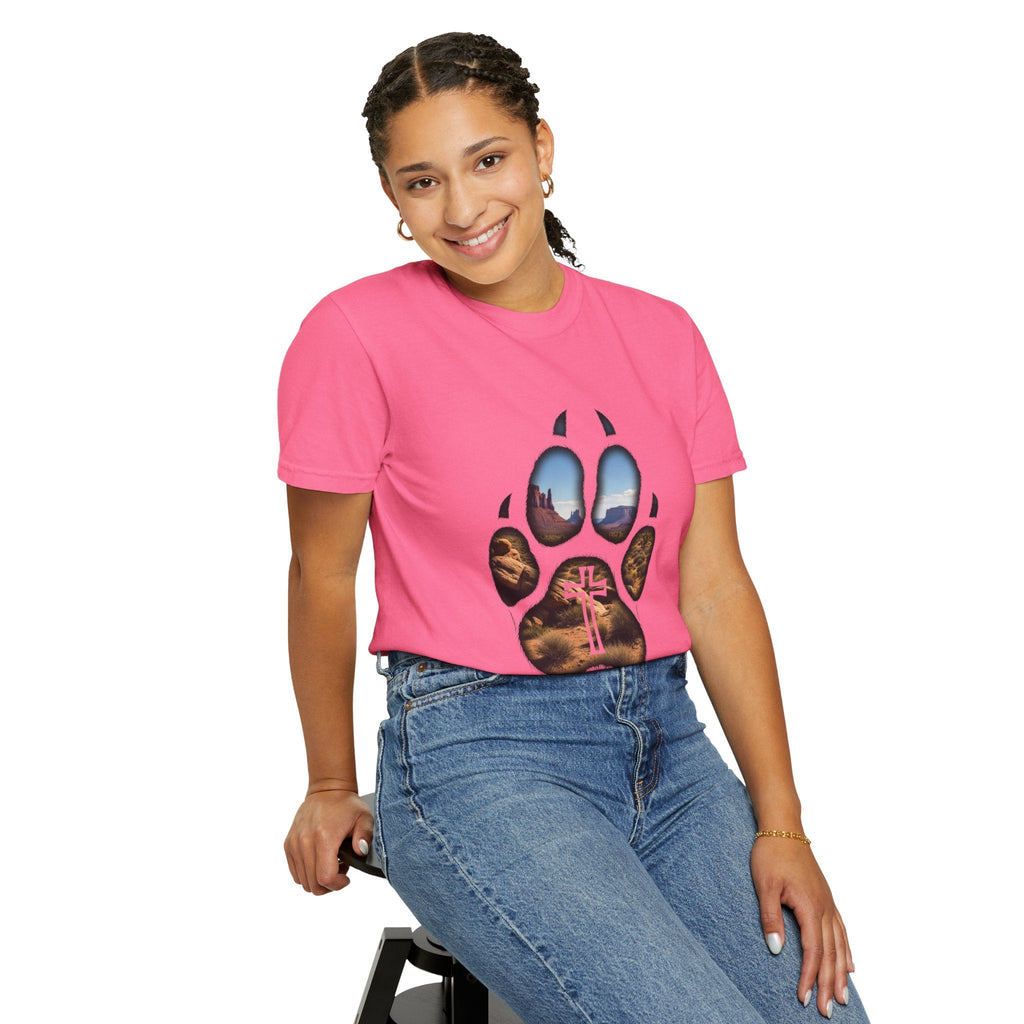 Strong and Courageous T-Shirt – Canine Pawprint Desert Joshua 1:9 Christian Tee Printify