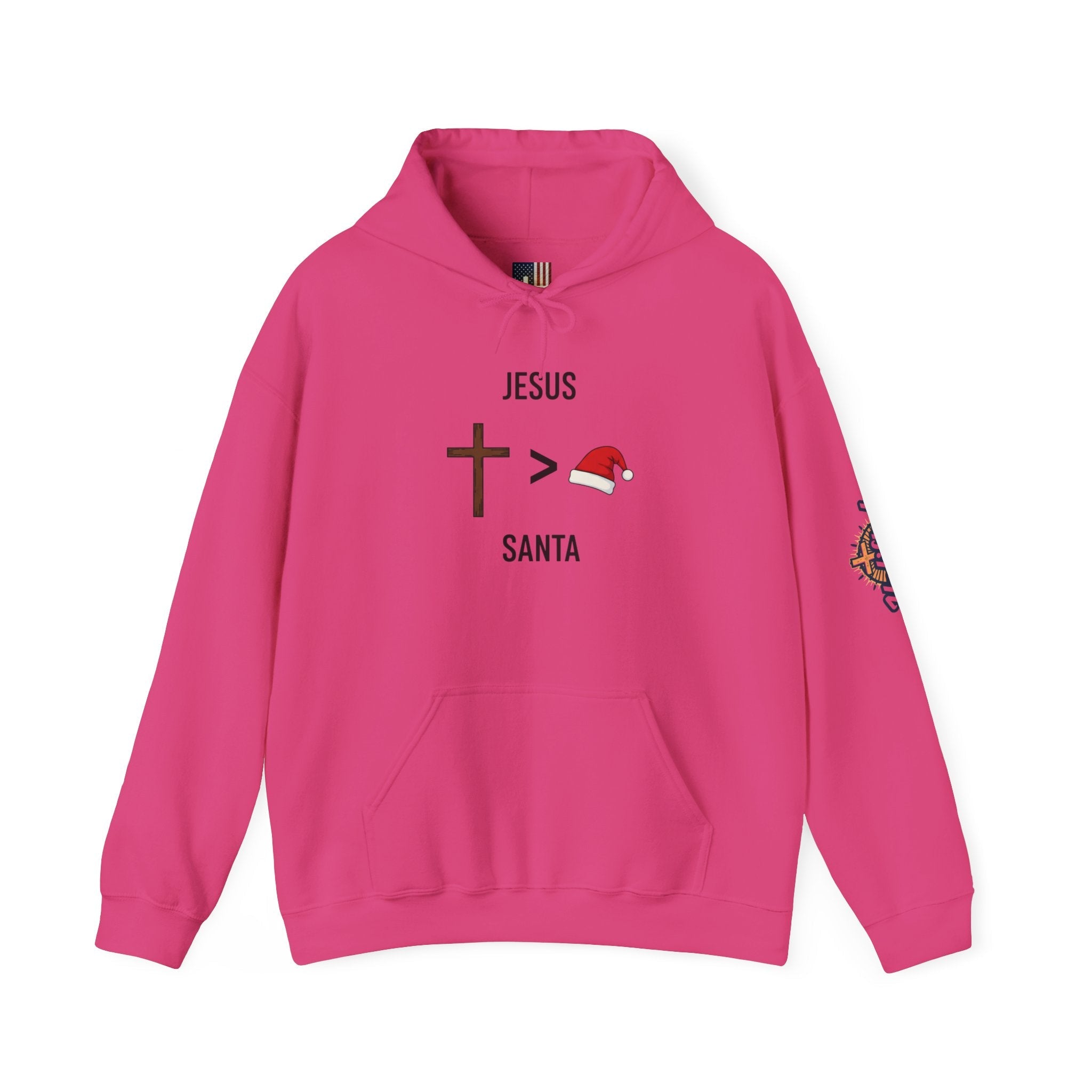 🎄 Jesus > Santa – Minimalist Christian Christmas Hoodie | Bold Faith Over Holiday Tee | Cross vs Santa Hat Design | Uplifted Gear Printify