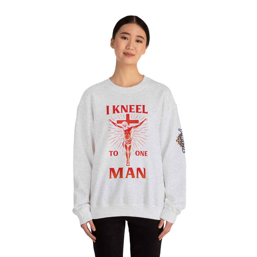 I Kneel to One Man Sweatshirt – Crucifixion Christian Sweatshirt for Unashamed Devotion & Bold Faith Printify