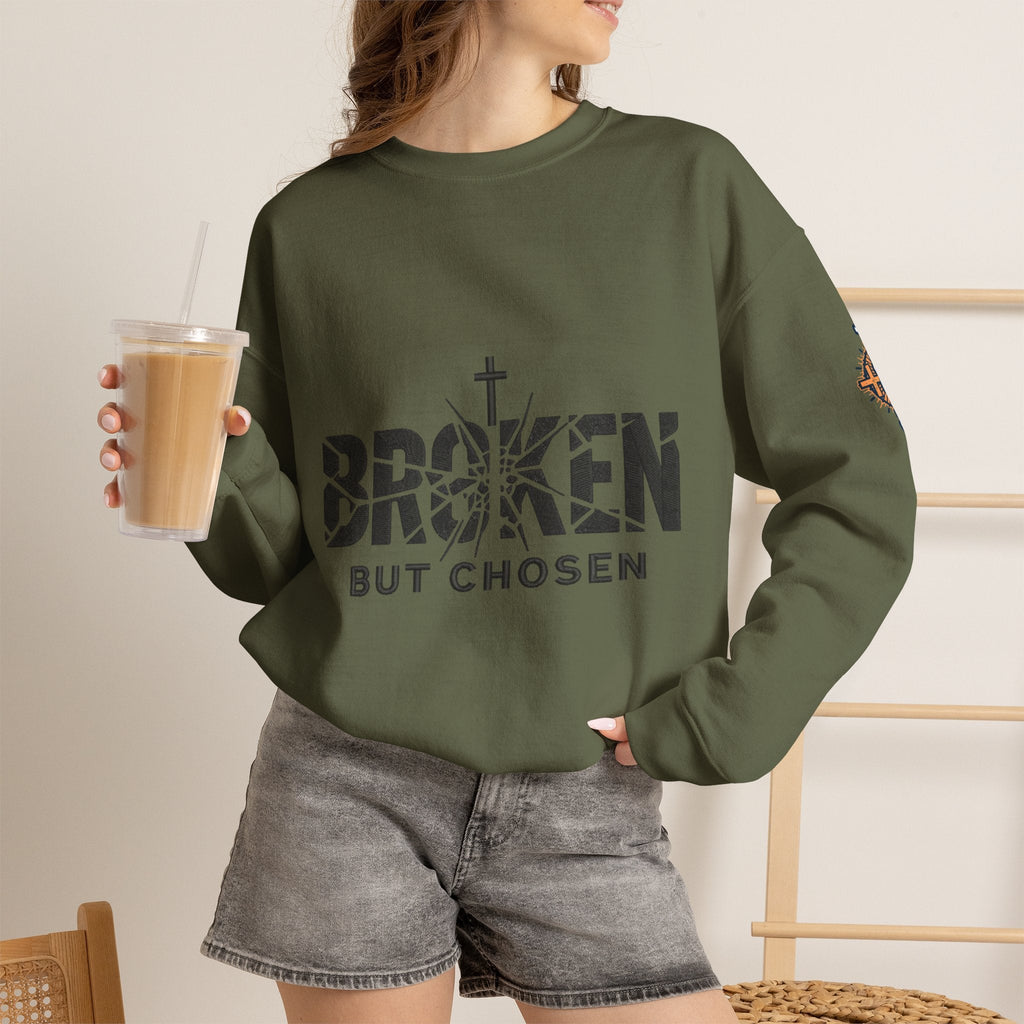 Broken But Chosen Crewneck Sweatshirt Printify