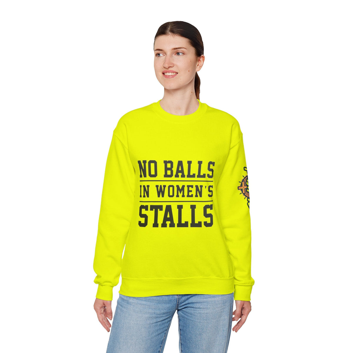 No Balls in Women's Stalls Crewneck Sweatshirt — Bold Statement Pullover Printify
