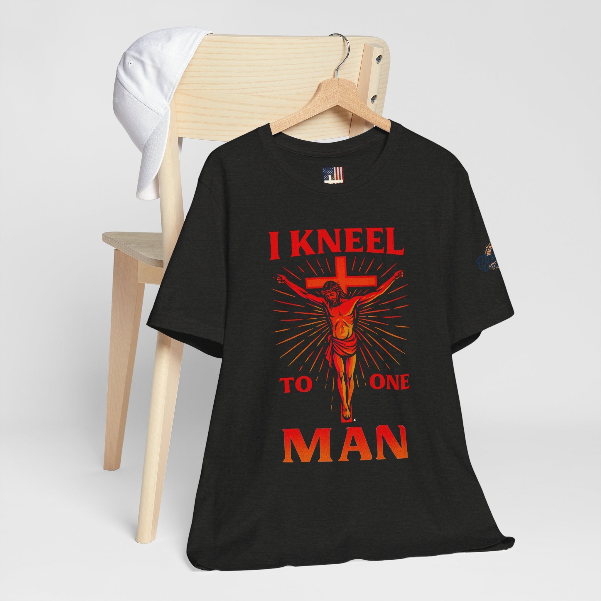 I Kneel to One Man T-shirt – Crucifixion Christian T-shirt for Unashamed Devotion & Bold Faith Printify