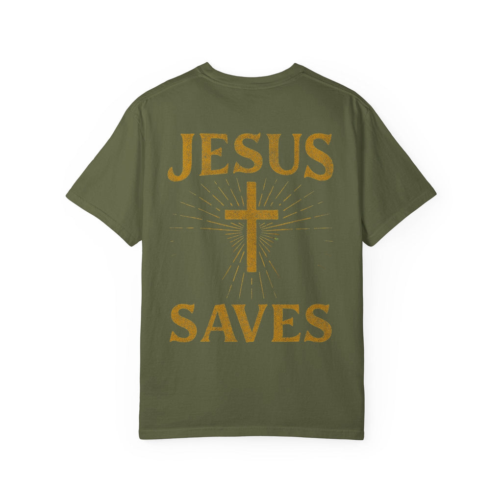 Jesus Saves T-shirt – Radiant Cross & Rays of Light Christian T-shirt for Eternal Hope & Faith Printify