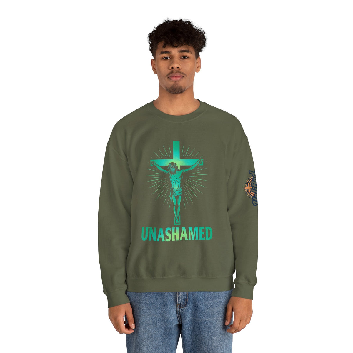 Unashamed Sweatshirt – Romans 1:16 Crucifixion Christian Sweatshirt for Bold Unwavering Faith Printify