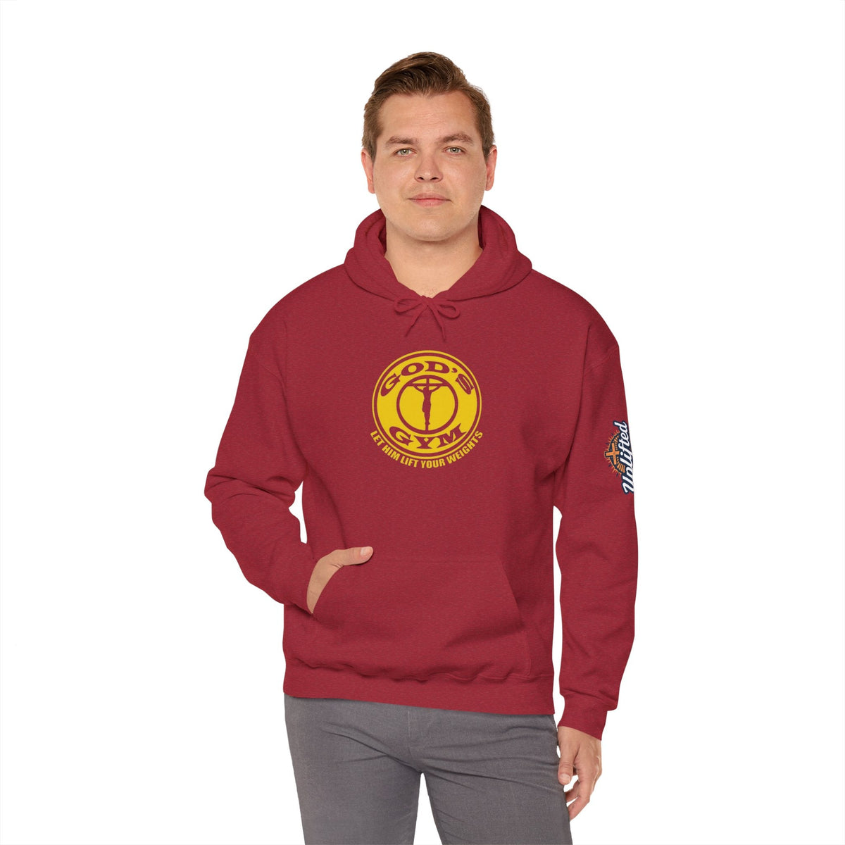 God's Gym Hoodie — "Let Him Lift Your Weights" Christian Fitness Hoodie Printify