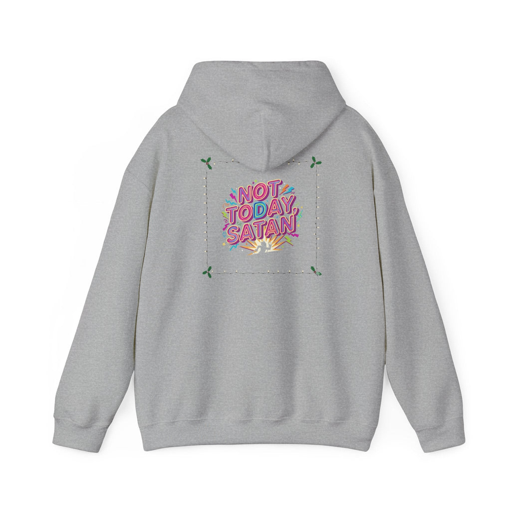 🔥 Not Today, Satan – Retro 90s Christian Hoodie | Neon Faith Tee | Funky Cartoon Devil | Bold Bible Verse Shirt | Uplifted Gear Printify