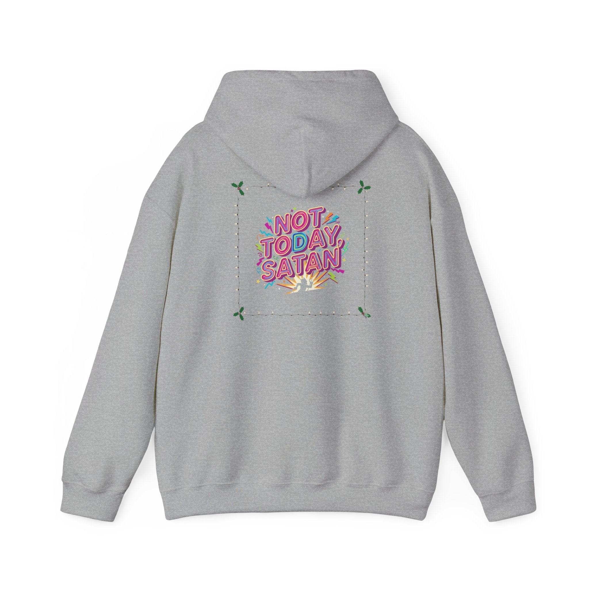 🔥 Not Today, Satan – Retro 90s Christian Hoodie | Neon Faith Tee | Funky Cartoon Devil | Bold Bible Verse Shirt | Uplifted Gear Printify