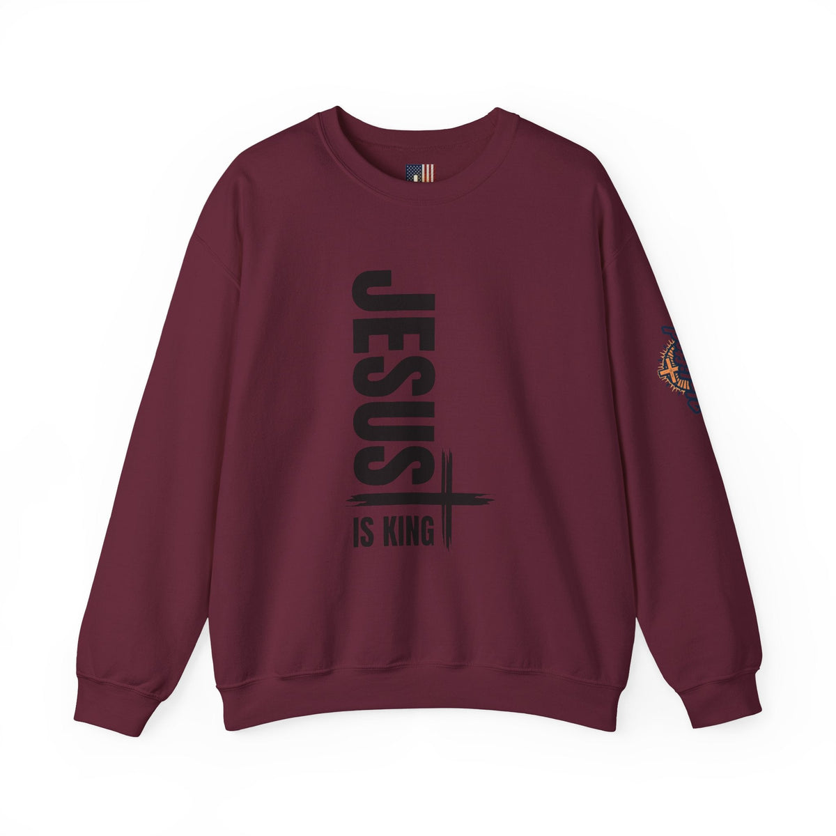 Jesus Is King Sweatshirt | Modern Typographic Cross Christian Sweatshirt Printify