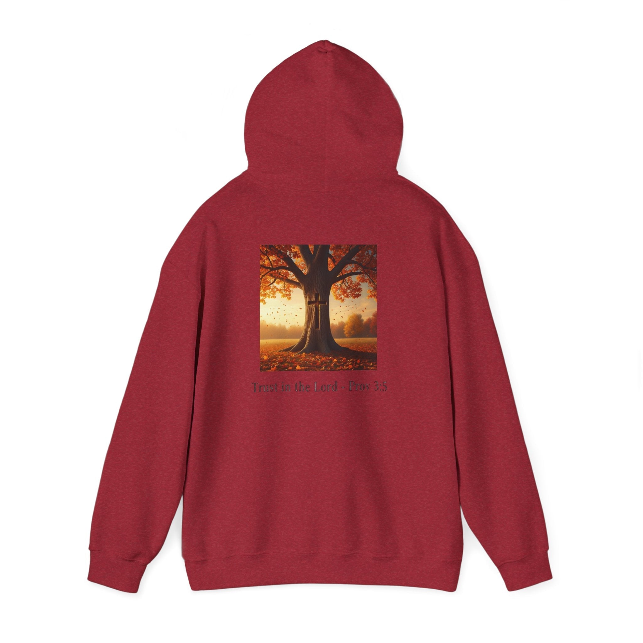 Trust in the Lord Hoodie – Autumn Tree Proverbs 3:5 Christian Hoodie for Cozy Faith Printify