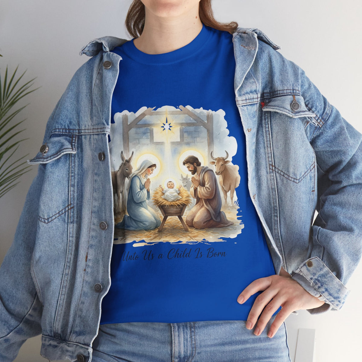 Unto Us a Child is Born T-shirt – Isaiah 9:6 Nativity Manger Scene Christian Christmas T-shirt for Holy Night Faith Printify