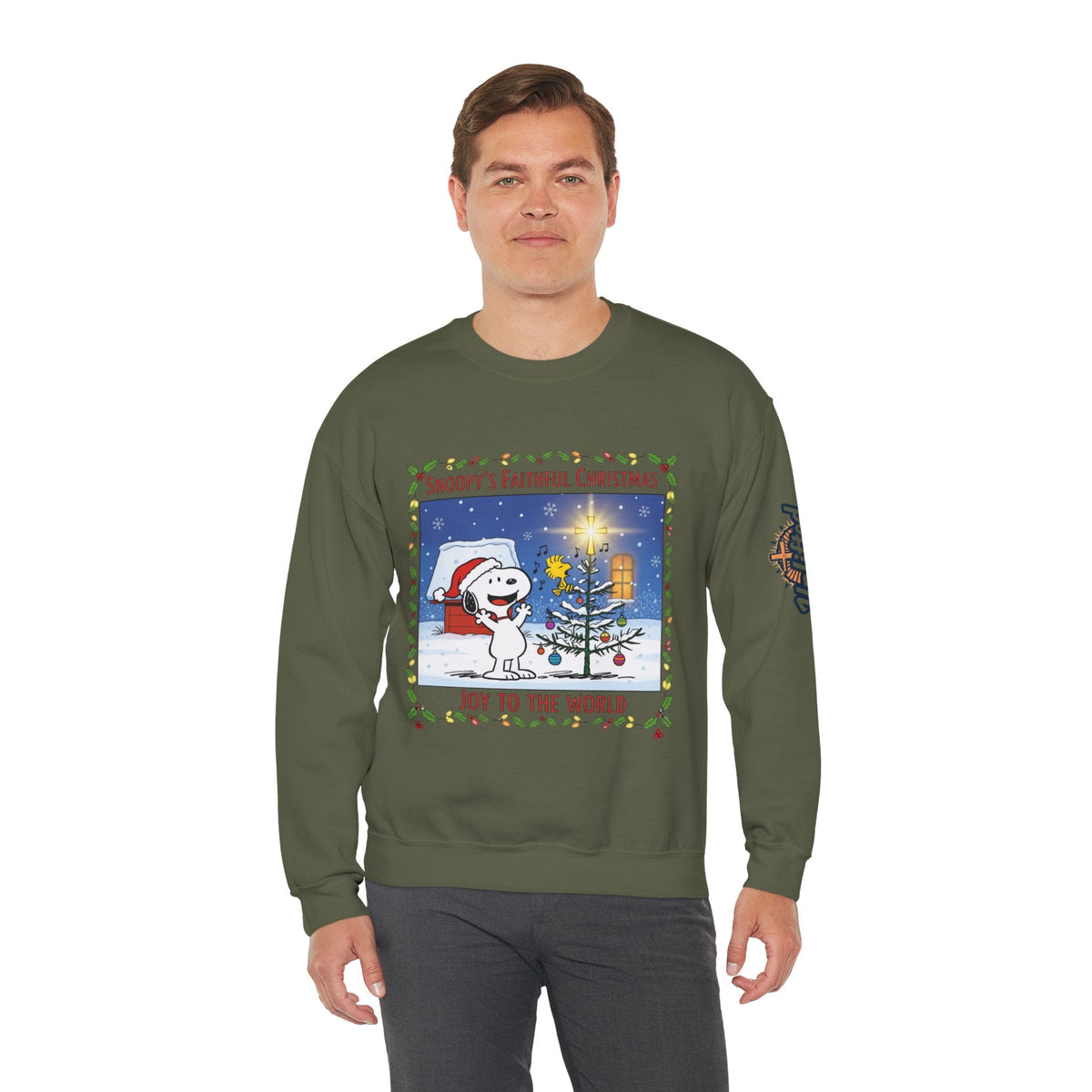 🎄 Faithful Christmas Friends – Christian Holiday Sweatshirt | Festive Tree & Cartoon Duo | Heartwarming Christmas Tee by Uplifted Gear Printify