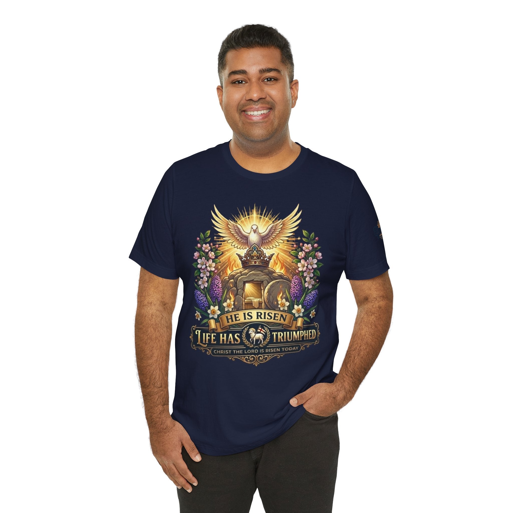He Is Risen "Life Has Triumphed" T-Shirt — Easter Resurrection Christian Tee Printify