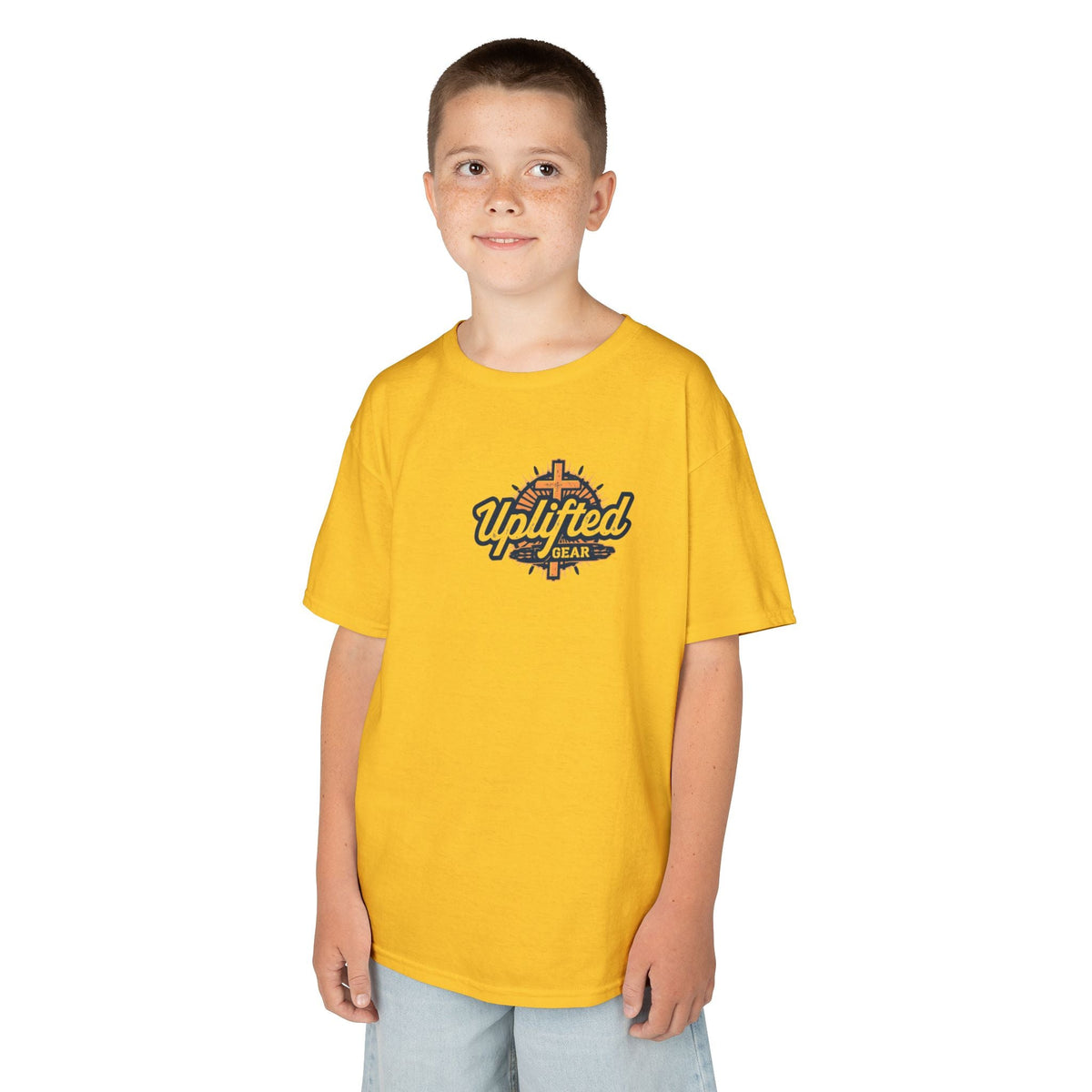 ✨ Chosen. Loved. Redeemed. – Elegant Christian Kids T-Shirt | Gold Foil Faith Tee | Subtle Cross & Heart Design | Inspirational Bible Verse Apparel by Uplifted Gear Printify