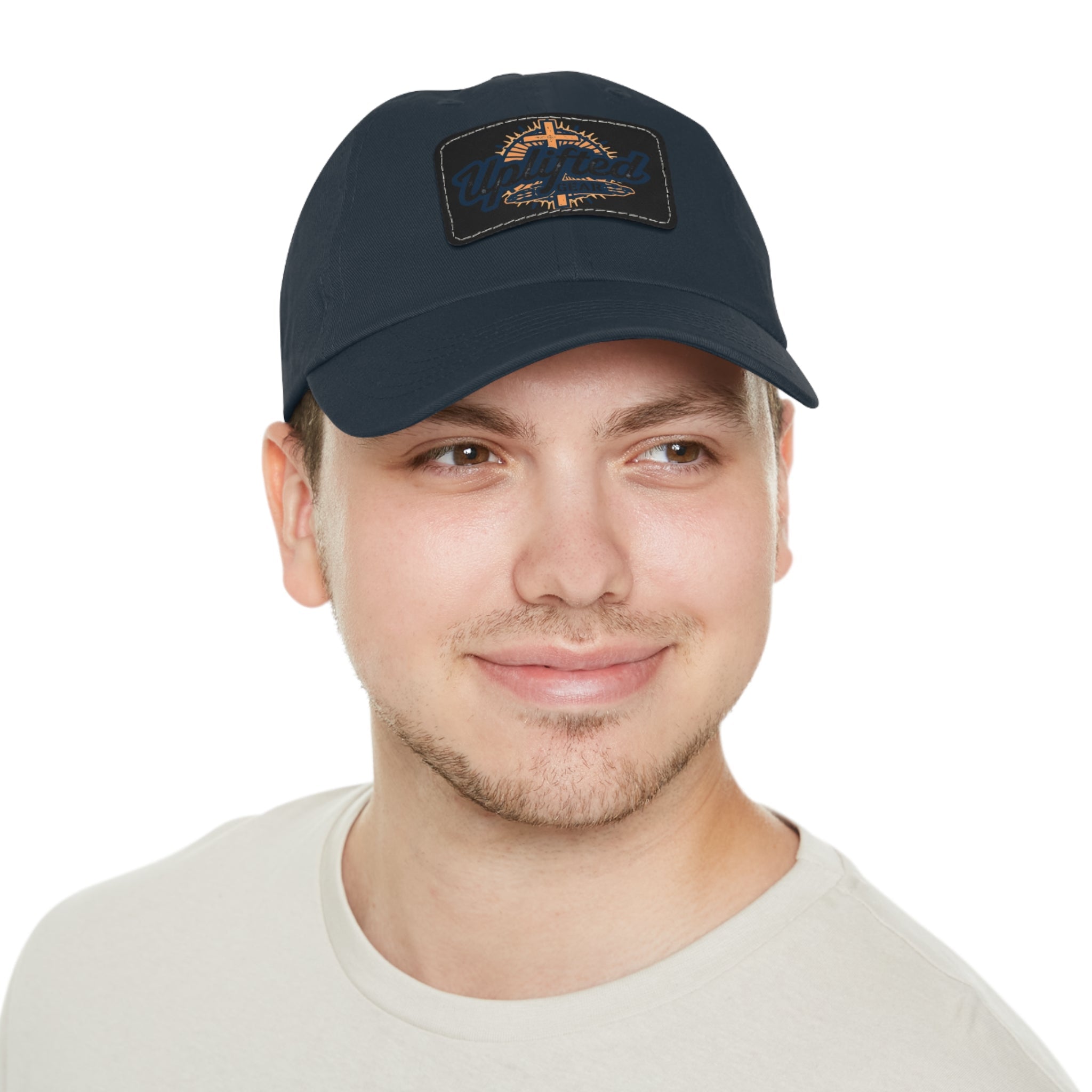 Uplifted Gear Leather Patch Dad Hat — Vintage Aviation Logo Cap Printify