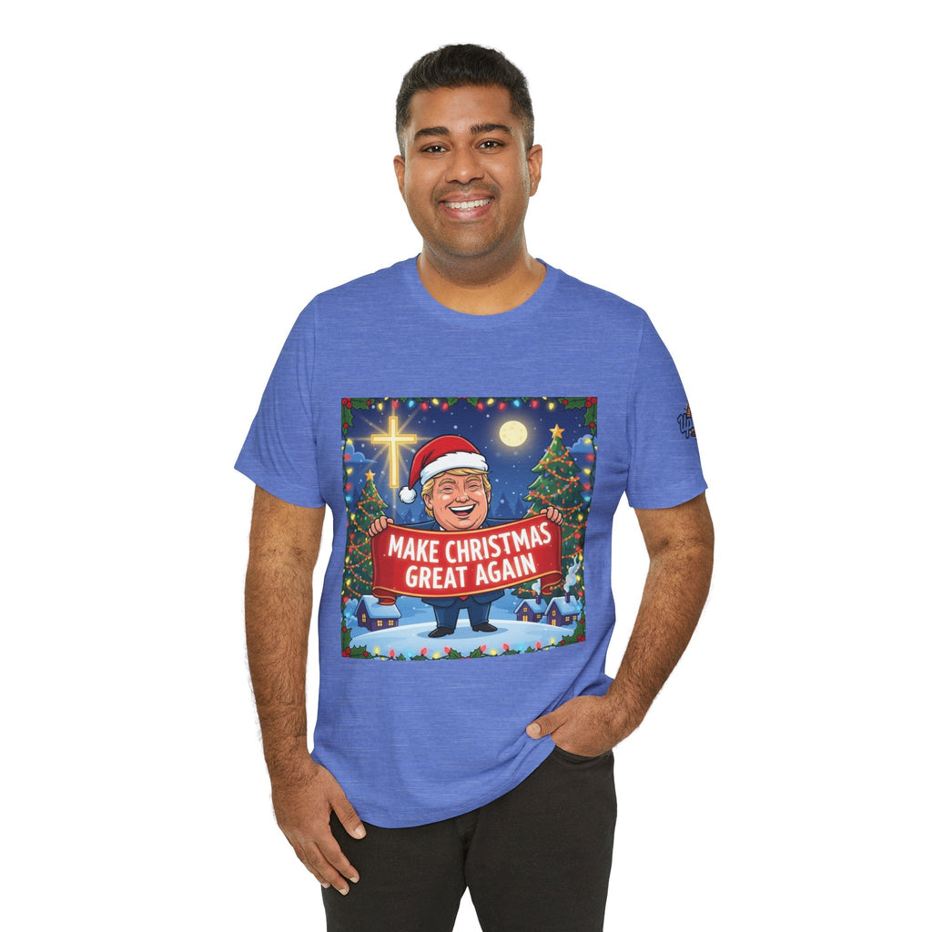 🎄 Make Christmas Great Again – Patriotic Christian Christmas T-Shirt | Bold Holiday Faith Tee | Red & White Banner Design | Uplifted Gear Printify