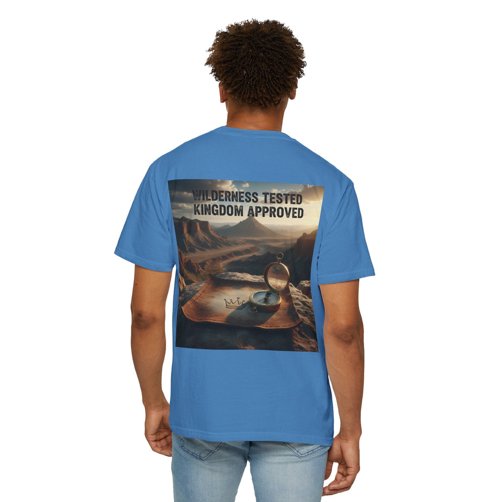 Wilderness Tested Kingdom Approved T-shirt – Mountain Desert Compass Crown Christian T-shirt for Biblical Adventure Faith Printify
