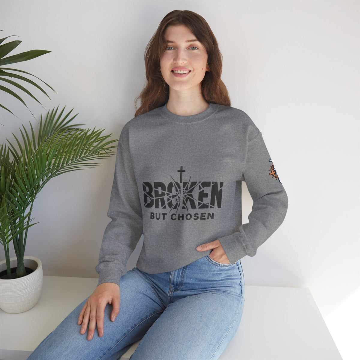 Broken But Chosen Crewneck Sweatshirt Printify
