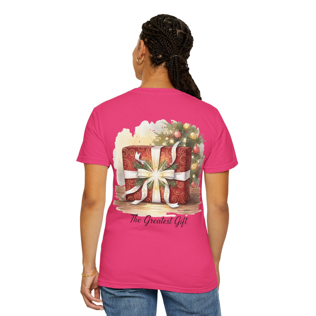 The Greatest Gift T-shirt – Cross Bow Present Christian T-shirt for Christmas Salvation & Eternal Faith Printify