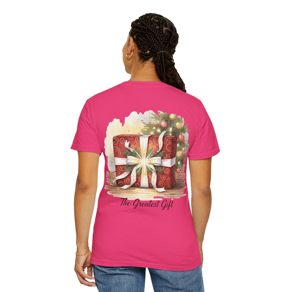 The Greatest Gift T-shirt – Cross Bow Present Christian T-shirt for Christmas Salvation & Eternal Faith Printify