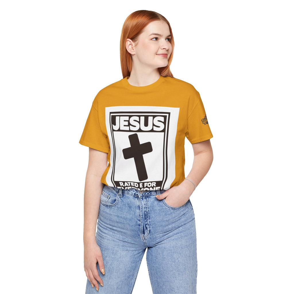 Jesus, Rated E for Everyone T-shirt - Gamer Faith T-shirt - Christian Video Game Parody Printify