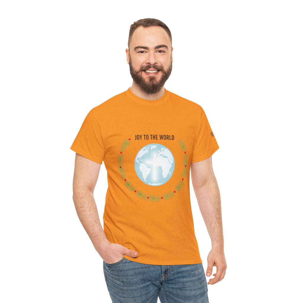 Joy to the World T-shirt – Wreath Earth Nativity Christian Christmas T-shirt for Isaiah 9:6 Holiday Faith & Festive Joy Printify