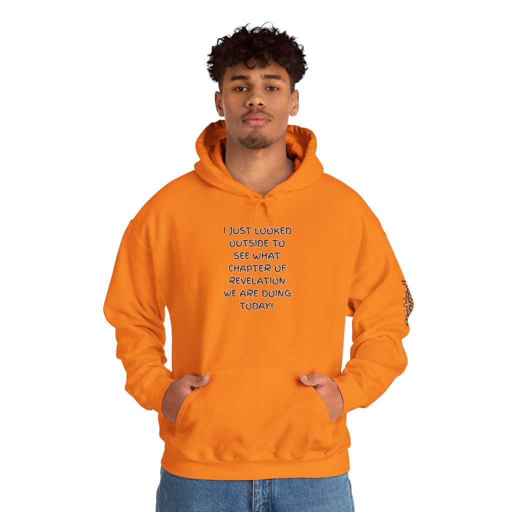 What Chapter of Revelation Hoodie – I Looked Outside My Window Christian Sweatshirt for End Times Humor & Faith Printify