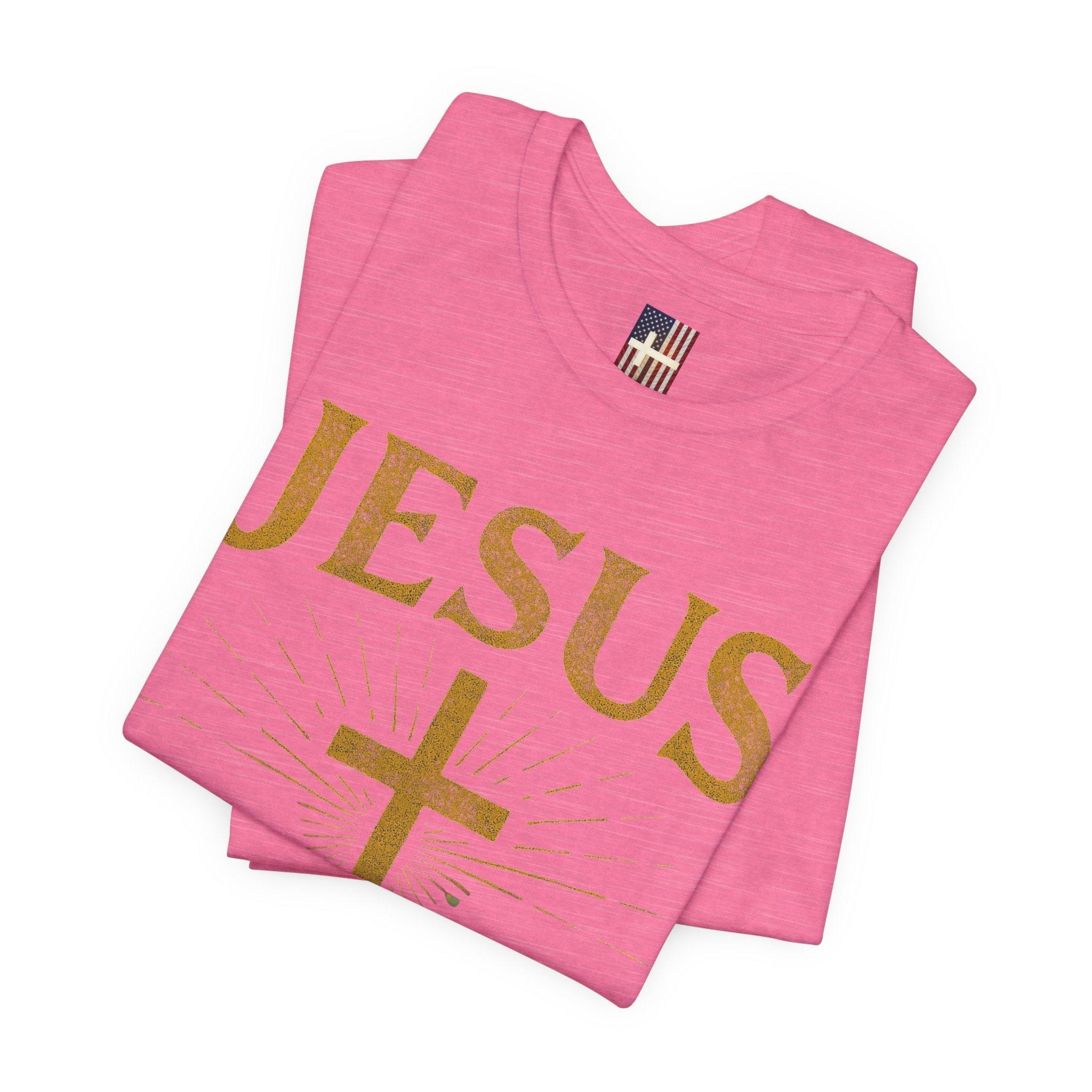 Jesus Saves T-shirt – Radiant Cross & Rays of Light Christian T-shirt for Eternal Hope & Faith Printify