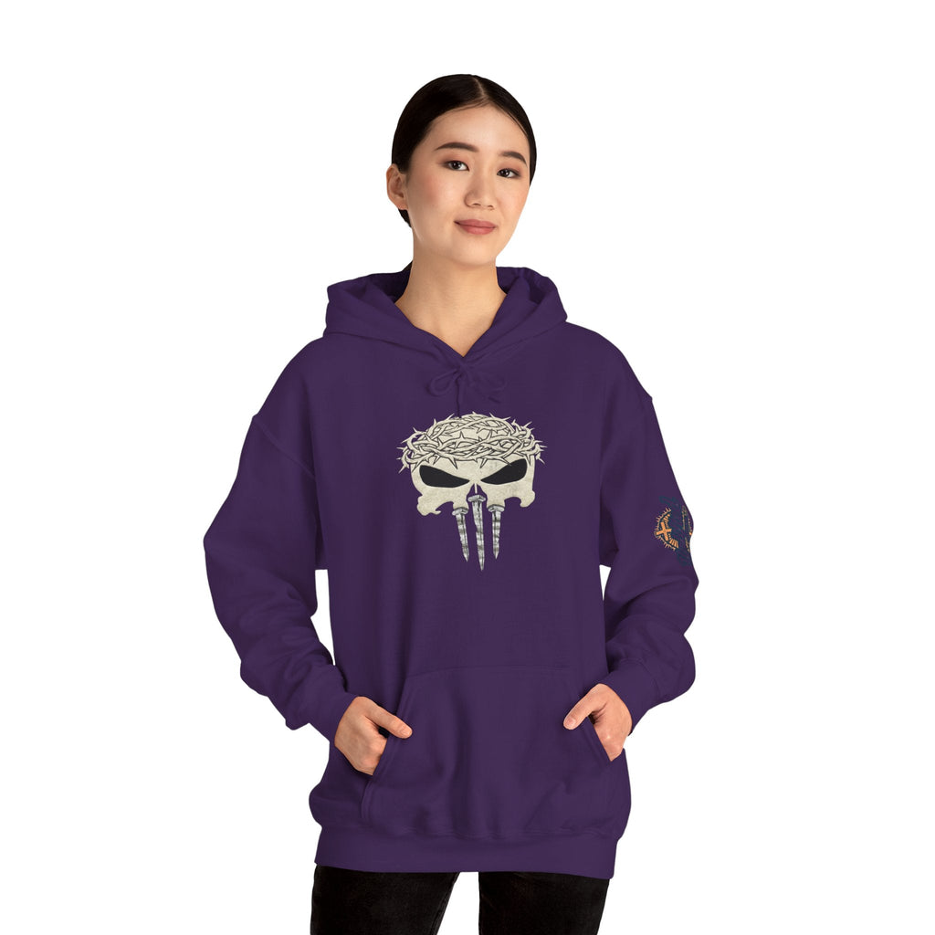 Christian Skull Hoodie - Crown of Thorns & Nails - Warrior Faith Hoodie Printify