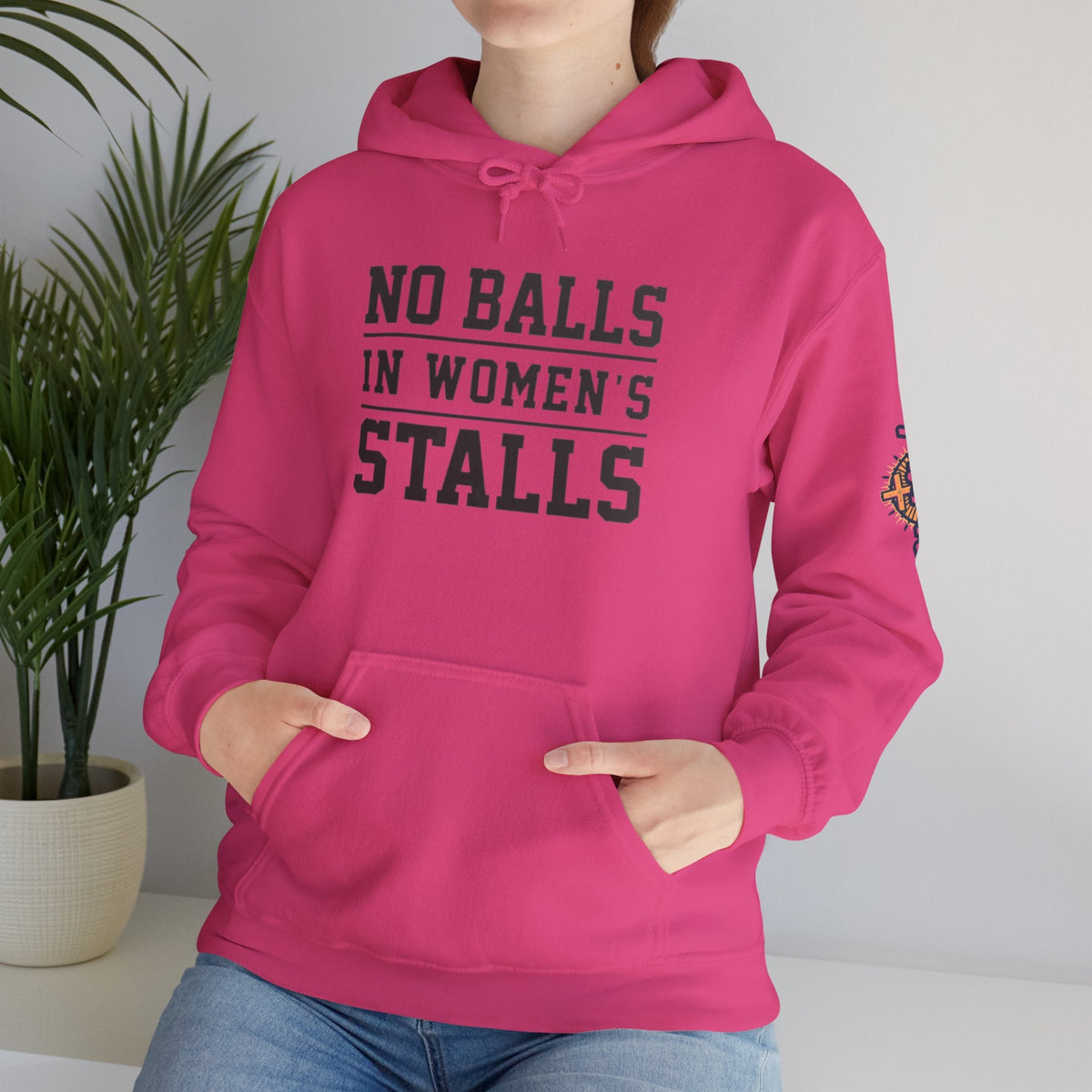 "No Balls in Women's Stalls" Statement Hoodie — Protest Sweatshirt Printify