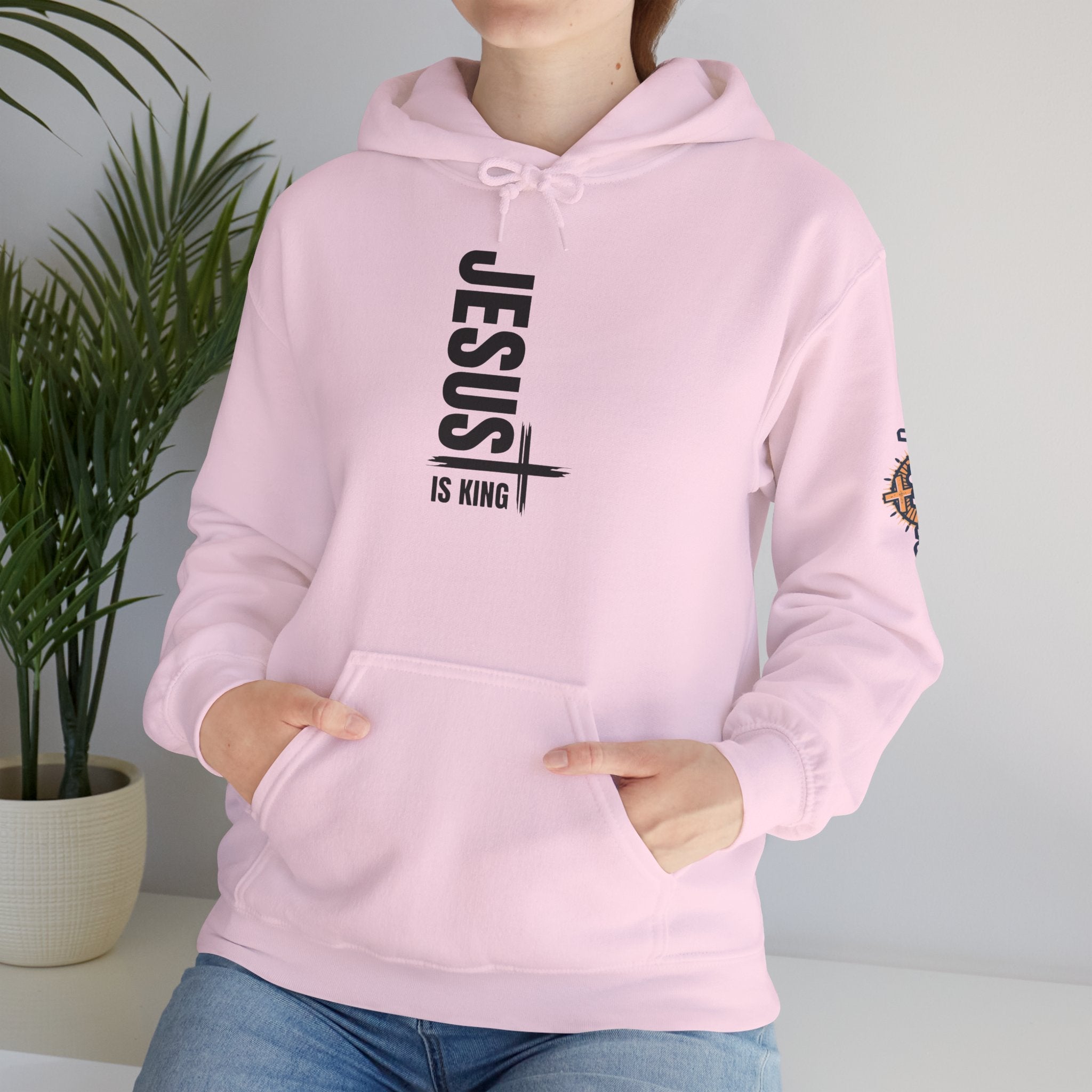 Jesus Is King Hoodie | Modern Typographic Cross Christian Hoodie Printify