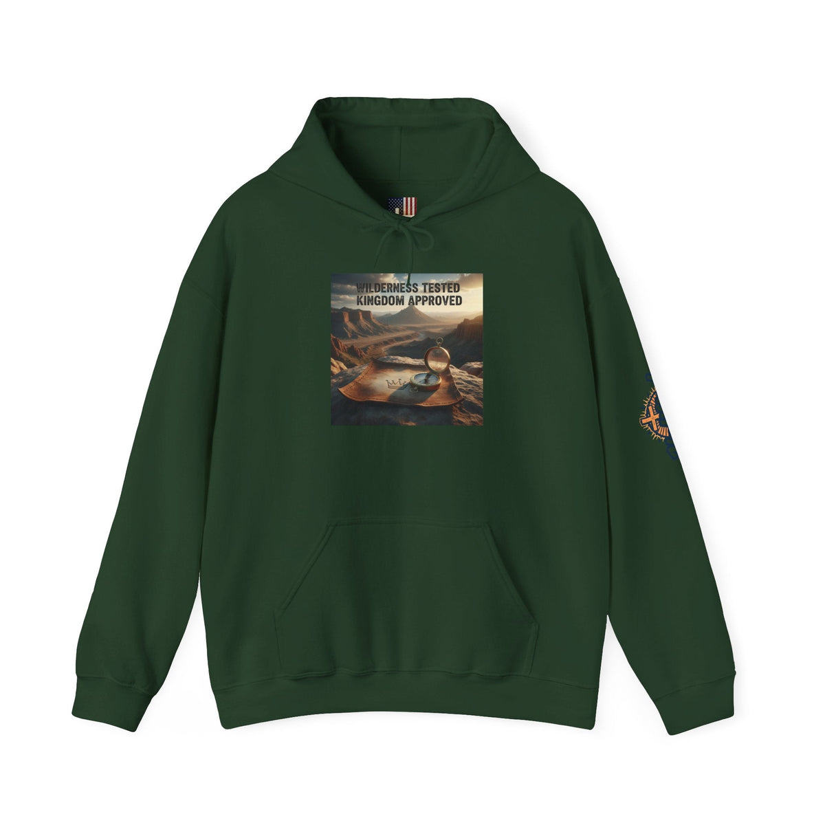 Wilderness Tested Kingdom Approved Hoodie – Mountain Desert Compass Crown Christian Sweatshirt for Biblical Adventure Faith Printify