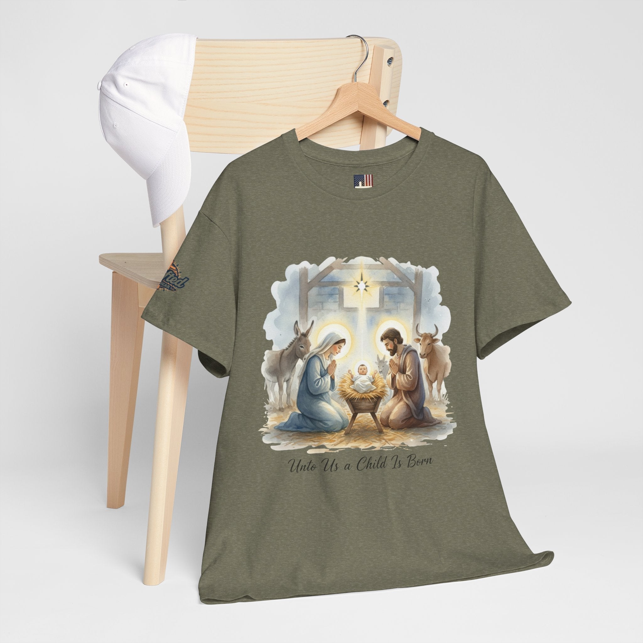 Unto Us a Child is Born T-shirt – Isaiah 9:6 Nativity Manger Scene Christian Christmas T-shirt for Holy Night Faith Printify