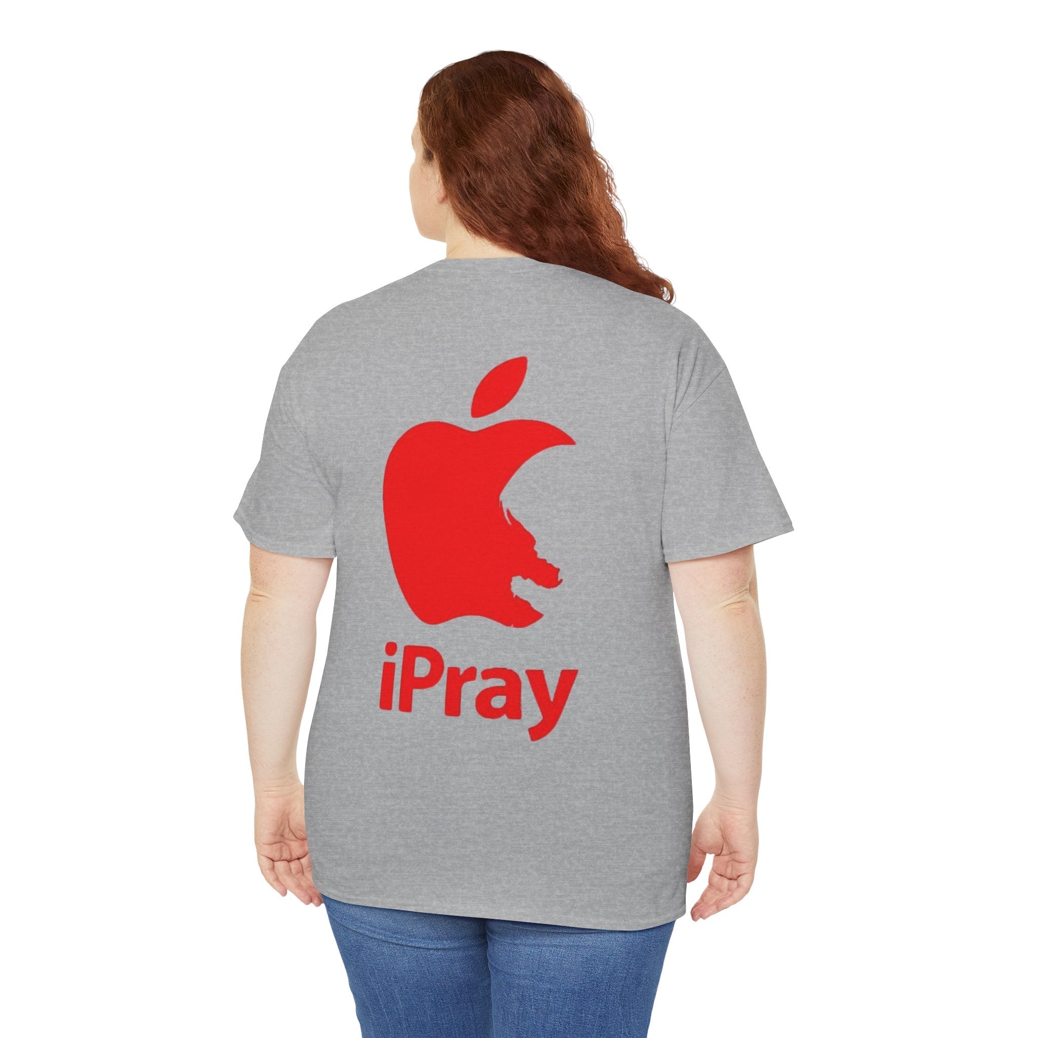 iPray Apple Logo Tee — Funny Christian T-Shirt (Minimal Red Apple Graphic) Printify