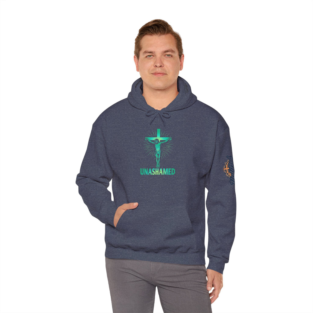 Unashamed Hoodie – Romans 1:16 Crucifixion Christian Hoodie for Bold Unwavering Faith Printify