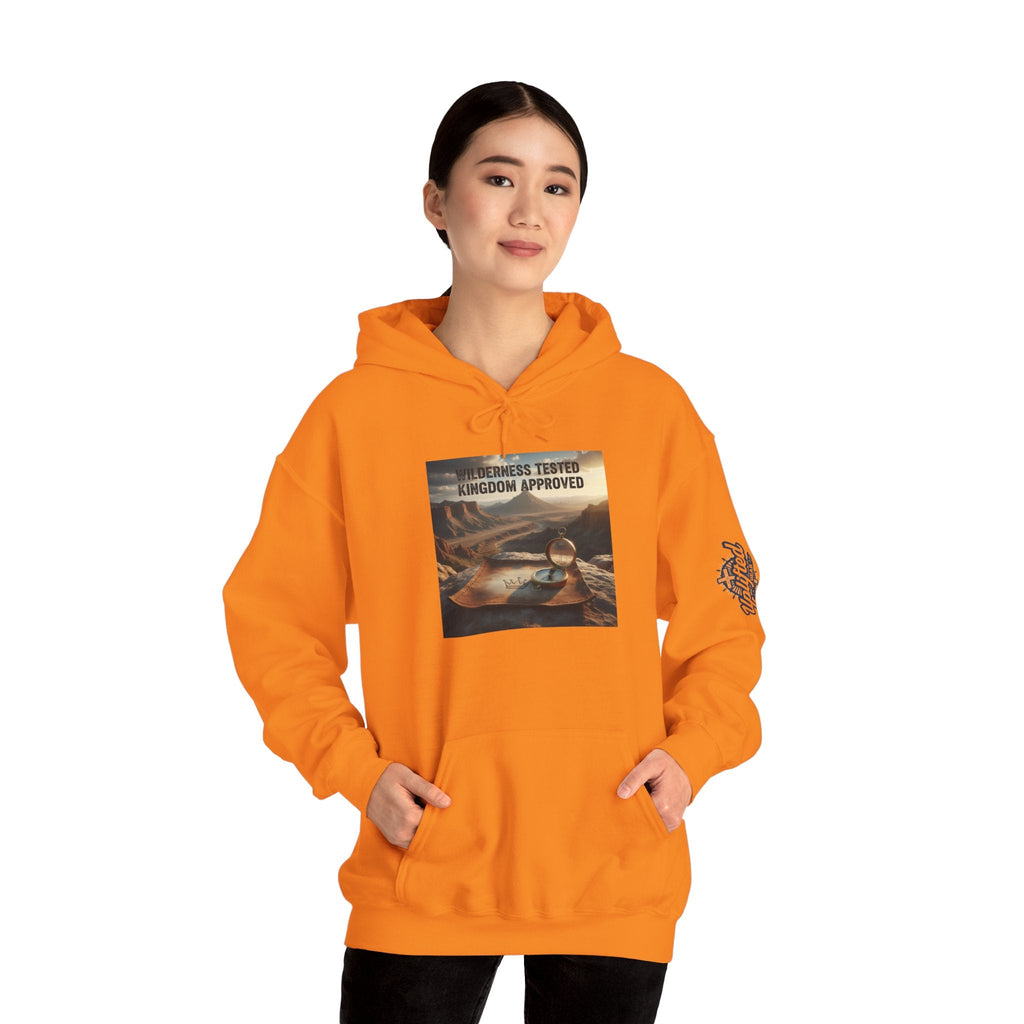 Wilderness Tested Kingdom Approved Hoodie – Mountain Desert Compass Crown Christian Sweatshirt for Biblical Adventure Faith Printify